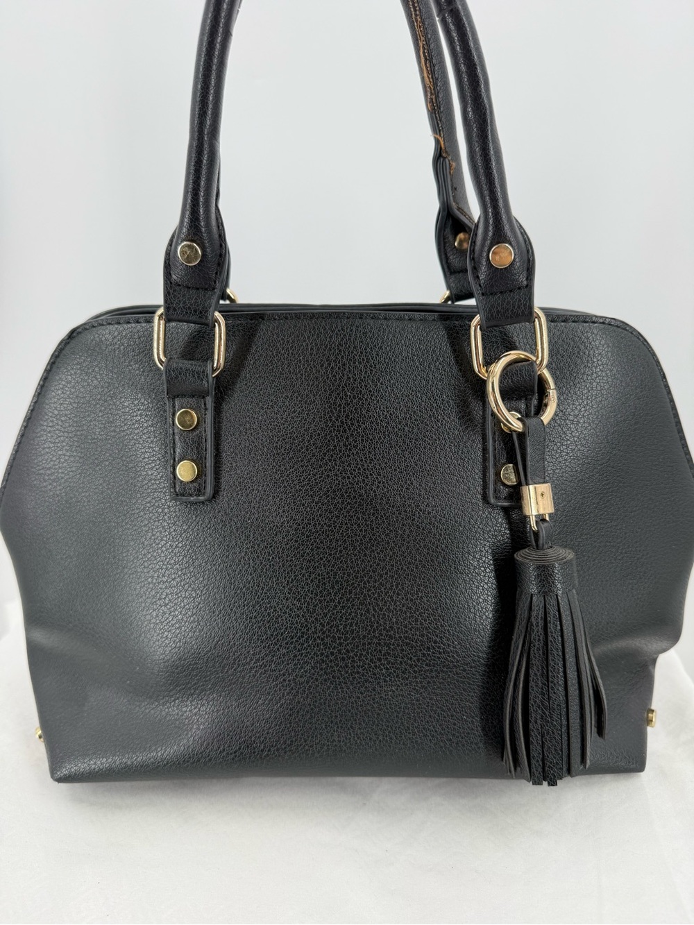 Charming Charlie Black Pebbled Satchel with Tassel